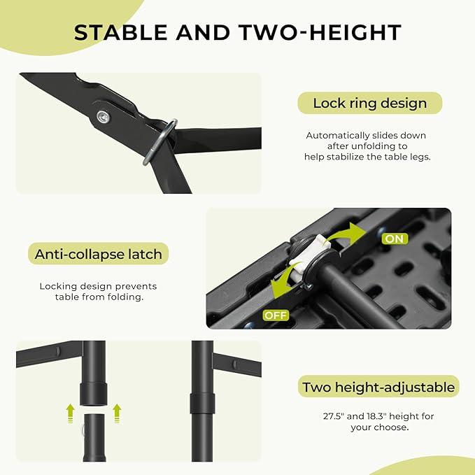 Folding Table, 4ft Folding Table, Black, Waterproof & Heat-Resistant, Foldable for Easy Transport, Steel Frame, Easy to Clean, Stylish Design-NeatNest