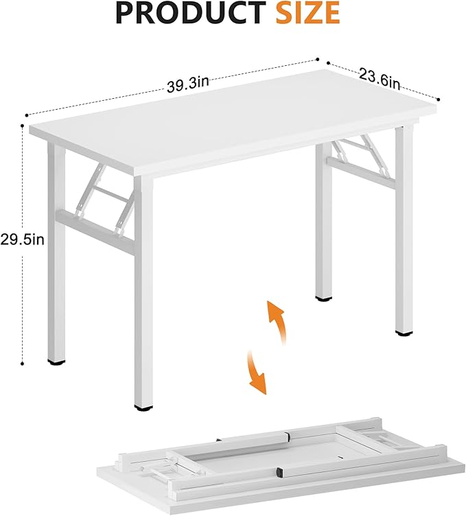 DlandHome Computer Desk Folding Table 39.4 inches Writing Desk for Small Space Folding Desk Laptop Desk No Assembly Required White&White-NeatNest