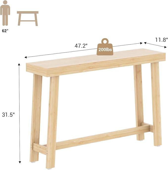 Bamboo Wood Entryway Table 47.2" Console Table, Narrow Sofa Table with Support Beam for Entrance, Hallway, Living Room, Bedroom, Foyer(Natural)-NeatNest