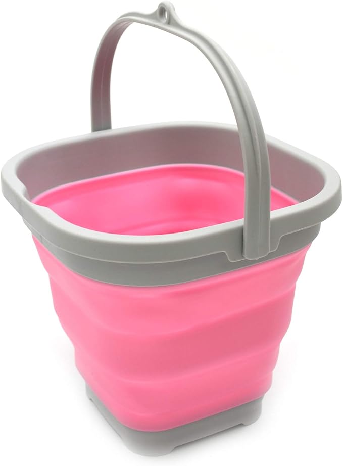 SAMMART 2.6L (0.68 Gallon) Super Mini Sqare Collapsible Plastic Bucket - Foldable Square Tub - Portable Fishing Water Pail - Space Saving Outdoor Waterpot (1, Pink)-NeatNest