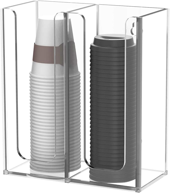 Richboom Acrylic Coffee Cup and Lid Storage Organizer Holder, 2 Compartments, Clear-NeatNest