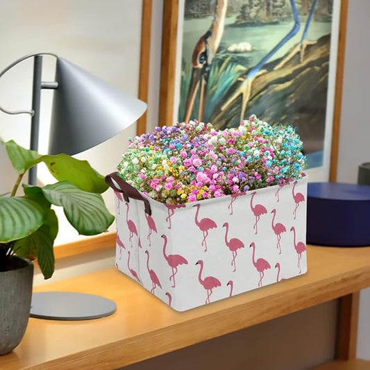 CLOCOR Rectangular Flamingo Storage Basket,Collapsible Cute Pattern Storage Bin,Waterproof Coating Storage Box with Handles,Gift Baskets, Shelf Basket (Flamingo)-NeatNest