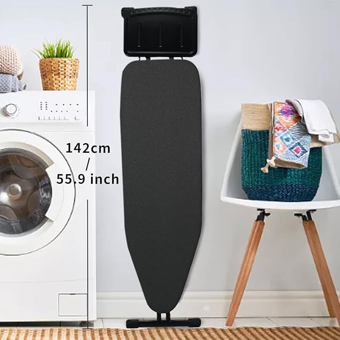 Duwee 13"x43" Ironing Board with Heat Resistant Cover and Thicken Felt Pad, Ironing Boards with Silicone Steam Iron Rest, Heavy Sturdy T-Legs,Black