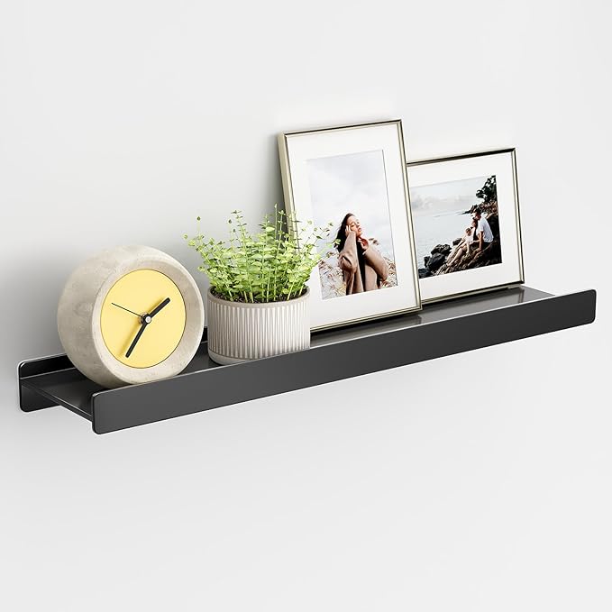 Floating Shelves for Wall, Wall Mounted Shelves with Lip for Storage, Metal Display Shelves for Home Decor, Kitchen/Living Room/Bedroom/Bathroom Shelf, Black 20 inch 1 Pack-NeatNest