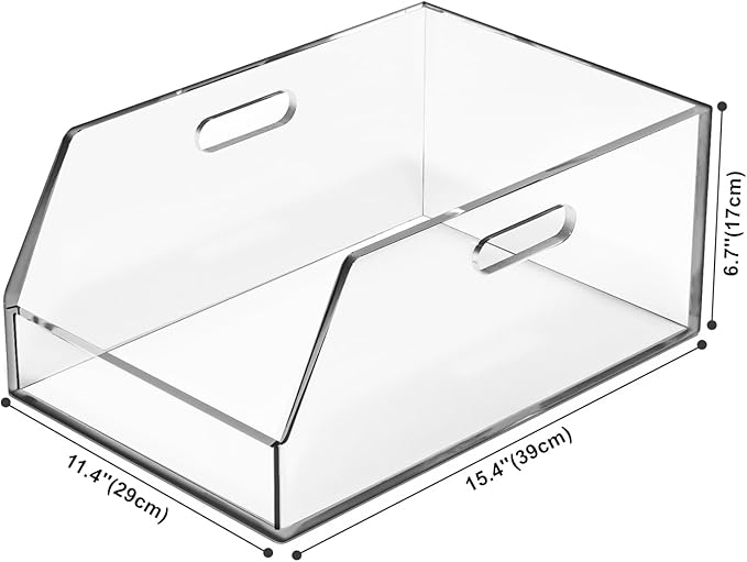 Gelite Stackable Large Storage Bin Organizer with Handles Acrylic Storage Container for Toy Pantry Kitchen Cabinet Bathroom Closet Office Organization, 15.4x11.4x6.7'', Clear
