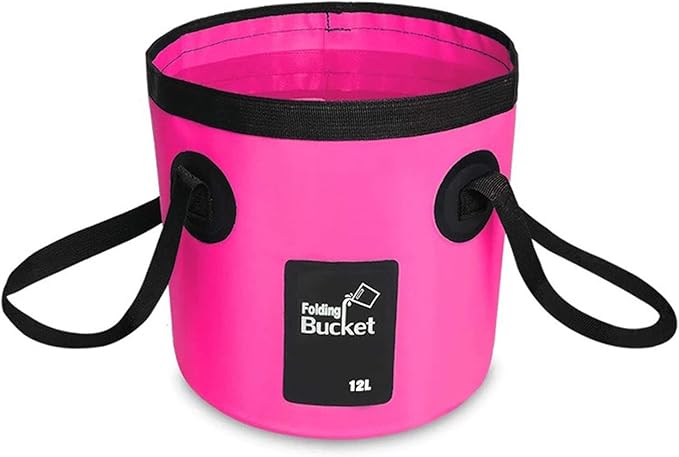 BANCHELLE Collapsible Bucket Water Container Portable Folding Camp Wash Basin for Outdoor Traveling Hiking Fishing Car Washing Gardening Camping (Pink, 12L)-NeatNest