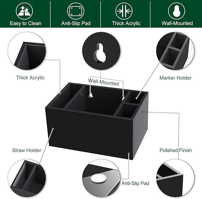 Cup Holder With Marker Slot, Party Dispenser Acrylic Organizer, Mark Your Drink Caddy, Modern Bar Counter Decor, Black-NeatNest