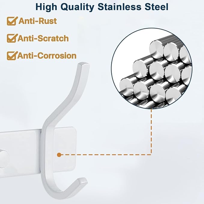 AZW Coat Rack Wall Mount,Heavy Duty Stainless Steel Metal Coat Hooks Hanging for Robes Bags Keys Hat Clothes and Bathroom Door Towels Hanger(White 5 Hooks)-NeatNest