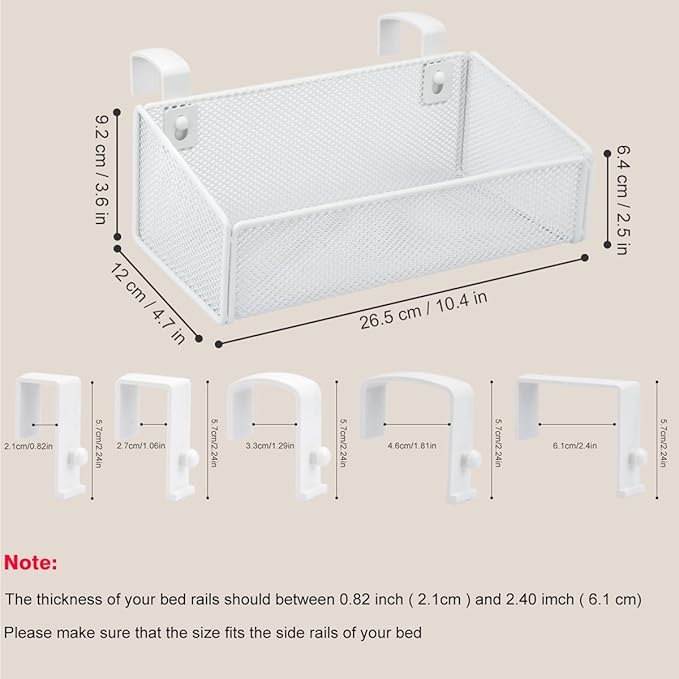 Bedside Shelf Bunk Bed Organizer Shelf Hanging Storage Metal Basket Phone Holder for Bedroom,Dorm,Office - Easy Use for Both Adult and Kids (White)-NeatNest