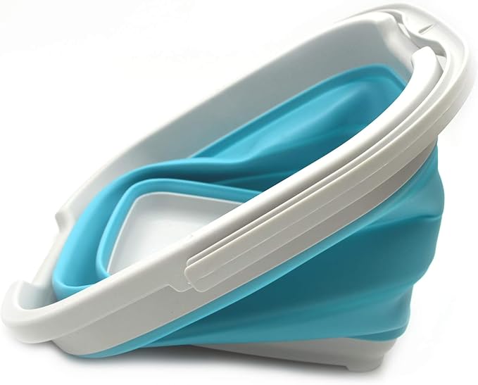 SAMMART 10L (2.6 Gallon) Collapsible Rectangular Handy Bucket (2, Grey/Bright Blue)-NeatNest