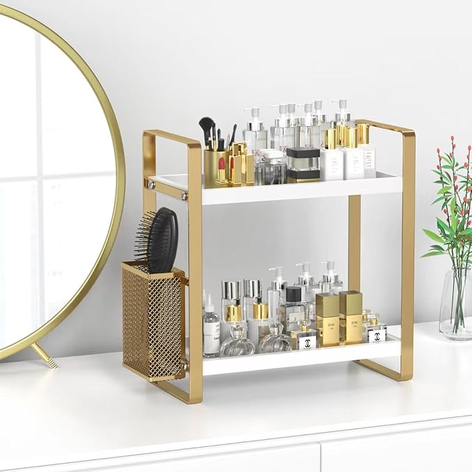 LEMIKKLE Bathroom Counter Organizer with Basket, Skincare,Makeup Organizers for Vanity,Storage Organizers for Bathroom, Kitchen, Dresser(White)-NeatNest