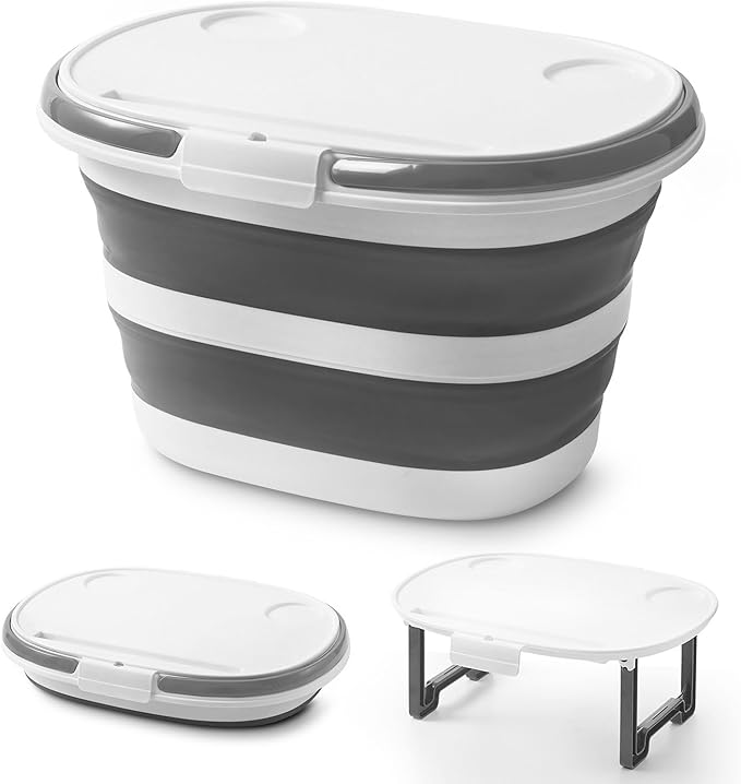 Lesipee Upgraded 16L Collapsible Mop Bucket with Multi-Functional Lid, 4-in-1 Foldable Silicone Tub with Table Surface, Floor Stand, Space Saving 4.2 Gallon Storage Solution for Home & Outdoor-NeatNest