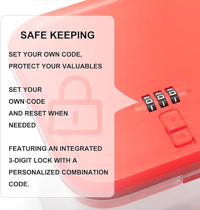 Clear Lockable Storage Box for Medicine Safe,Food Jar,Snacks,Phone - Secure Lock Box Refrigeator Container Bin Store Tank with Combination for Kitchen,Home,Office,Hospital (5.6×5.6×6.3 In) (Red)-NeatNest