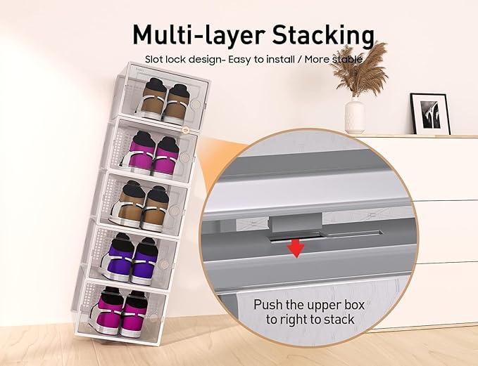 Kuject X-Large Shoe Storage Boxes Organizers Clear Plastic Stackable 12 Pack, Shoe Rack & Holder Substitute, Sneaker Containers, Toy Storage Organizer Bins for Entryway, Closet, Under Bed, Blue-NeatNest