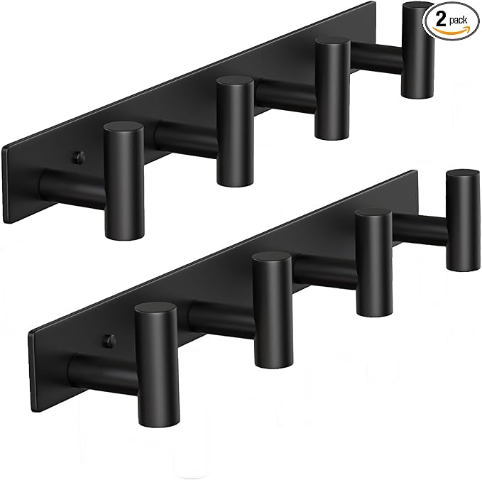 Coat Rack Wall Mounted with 4 Hooks, Wall Hooks for Hanging Towel Coat Hat Bag, Heavy Duty, Metal Hat Rack Coat Hanger Towel Hooks Coat Hooks for Entryway Bathroom Kitchen (Black, 2 Packs)-NeatNest