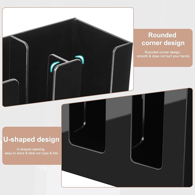 MYITYARD Coffee Cup Holder, Cup and Lid Organizer fits 5 to 16 oz Disposable Paper & Plastic Cups, Cup Dispenser Countertop, Coffee Bar Accessories for Bathroom, Kitchen, Office (4 Compartment)