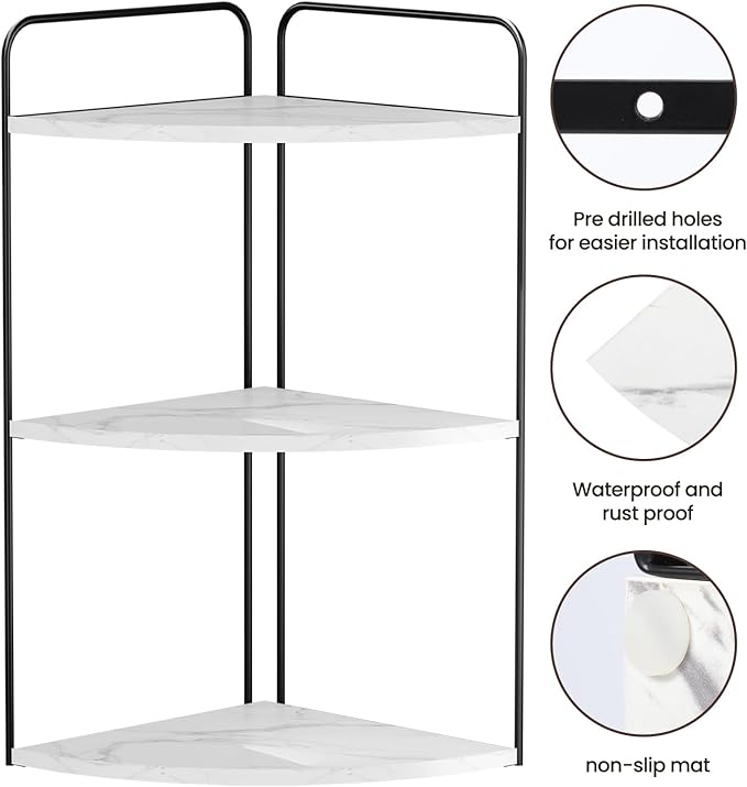 Bathroom Counter Organizer,Countertop Organizer,Vanity Organizers,Bathroom Storage,Bathroom Sink Caddy,Counter Shelf,Corner Counter,Corner Shelves(Black-White Marble)-NeatNest