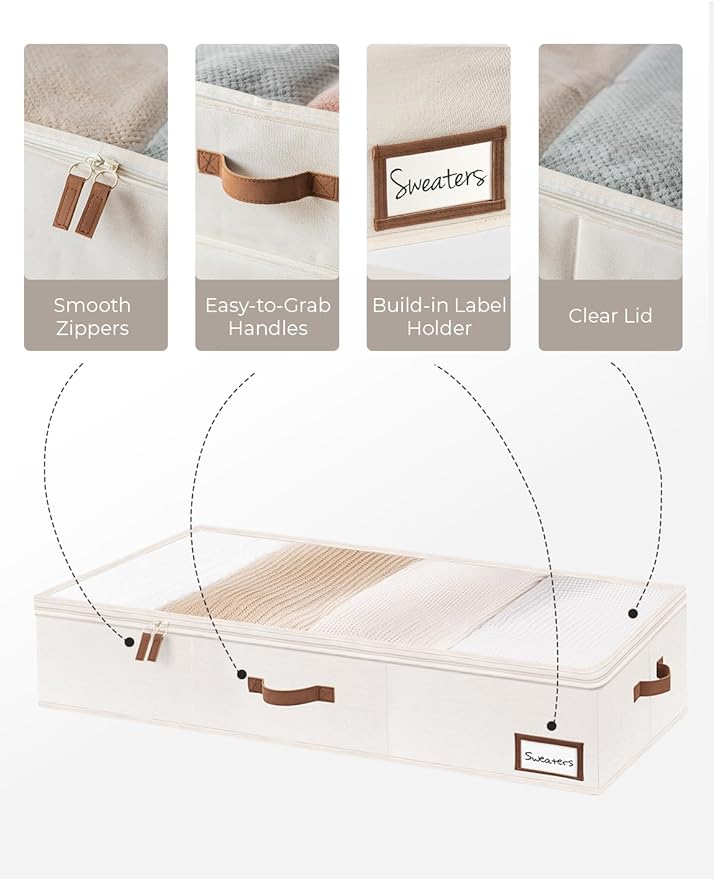 StorageWorks Large Under Bed Storage Containers with Handles and Label Holder, 2 Pack Ultra-thick Fabric Underbed Bins, Closet Organizer for Clothes, Blankets, Sweater-NeatNest
