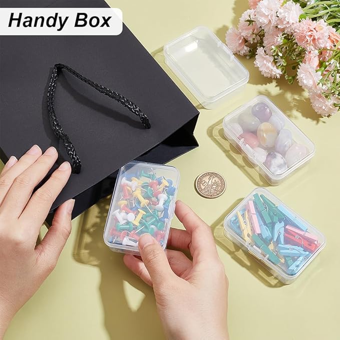 BENECREAT 12 Packs Rectangle PP Plastic Container Box, 3x2x0.8inch Bead Storage Organizer Box, Dustproof Case with Hinged Lid for Cards, Beads and Craft Supplies-NeatNest