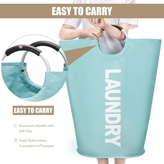 DOKEHOM 90L Large Laundry Basket, Collapsible Laundry Bag, Freestanding Tall Clothes Hamper, Foldable Washing Bin (Light Blue)-NeatNest