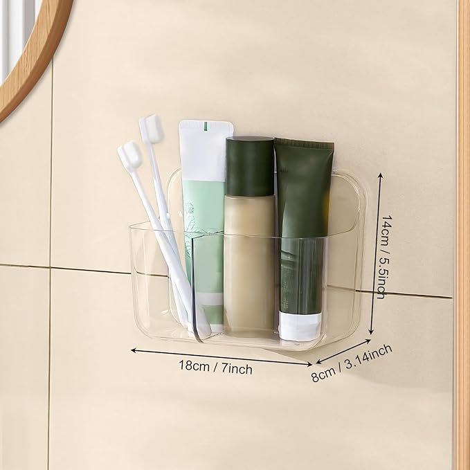 2pc Acrylic Wall Mount Organizer, Adhesive Clear Cabinet Door Organizer,Bathroom Shelves for Wall,No Drilling Hang Walls,with 2 Compartments, for Bathroom, Kitchen, Living Room-NeatNest
