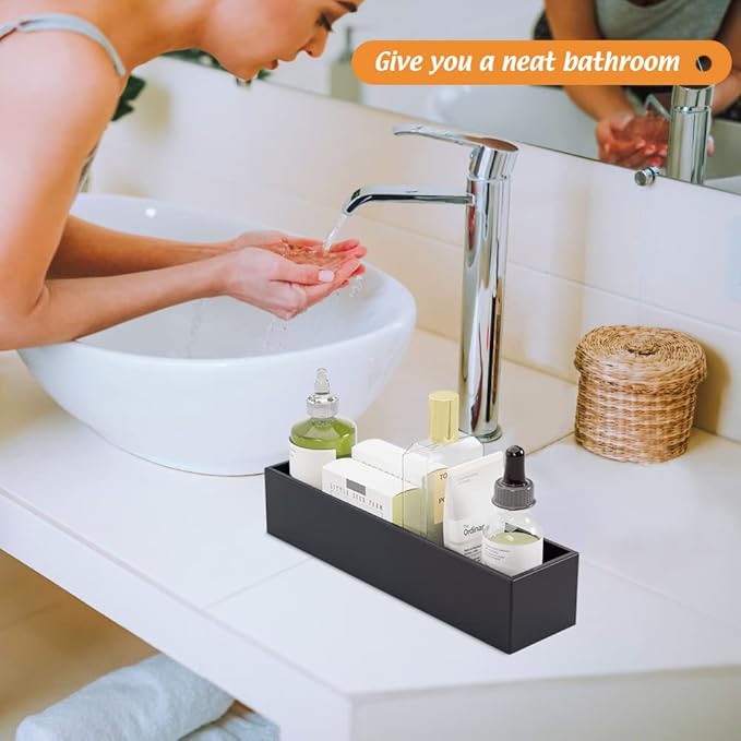 Black Bamboo Drawer Organizer - Silverware&Utensil Holder Organizer for Kitchen Drawers, Multi-Use Drawer Dividers Boxes for Bathroom Counter,Cabinet, Garage, Office Desk, Makeup, Jewelry (12"3"2.5")-NeatNest