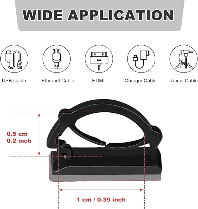 GWHOLE 100Pcs 3m Adhesive Cable Clips Cord Organizer Wire Management for Car, Office and Home-NeatNest