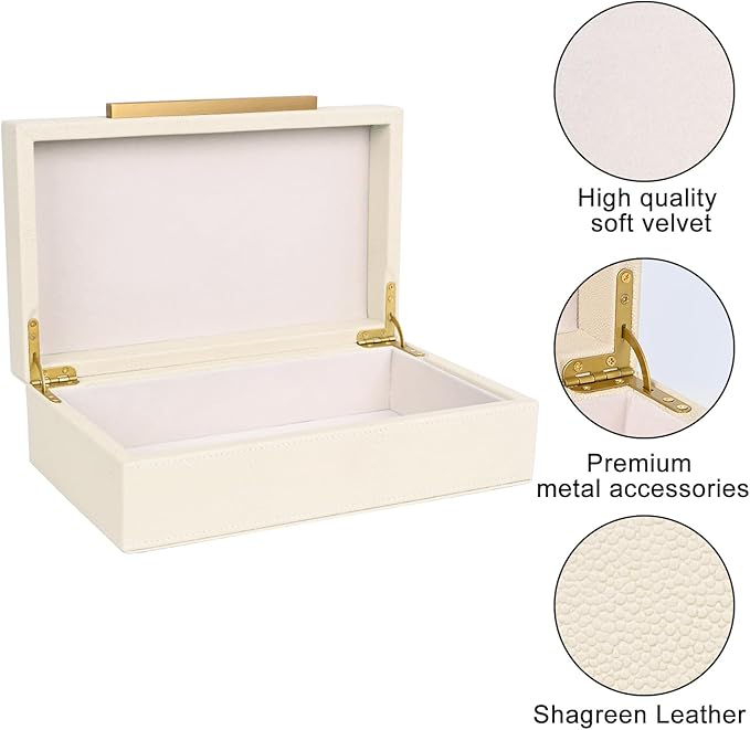 Beige Shagreen box Faux Leather Decorative Boxes,Keepsake And Memory Storage Decorative Boxes with Lids for Modern Home Decor Jewelry Box Organizer-NeatNest