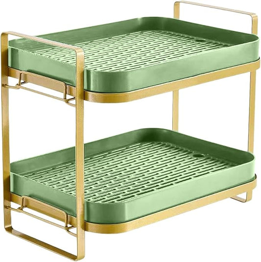 Cup Drying Rack Stand 2 Tier Organizer Countertop Station Shelf Strong Carbon Steel Multi-Functional Storage Organizer for Home Office Kitchen Coffee Cups, Mugs, Glass Cups Etc Avocado-NeatNest