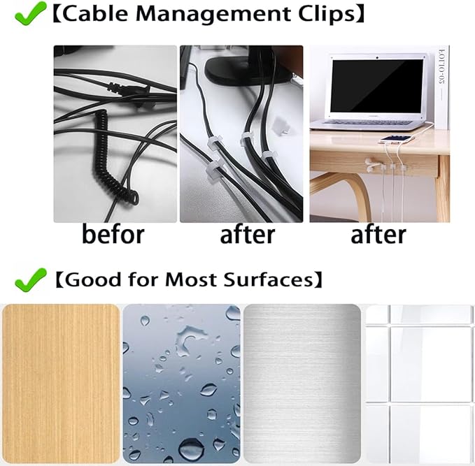 60PCS Cable Clips, KGROTE Extension Cord Clips Outdoor Light Wire Clips Adhesive Cable Hooks Wire Organizer Holder for Desk, Wall Cable Management, Christmas Lights, Decorations Hanging - Large, Clear-NeatNest