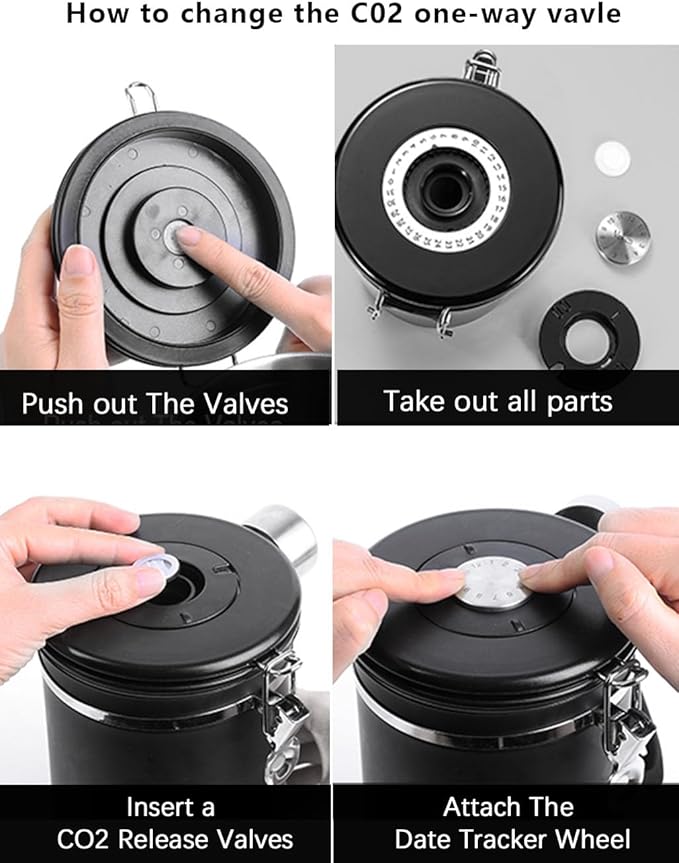 Coffee Canister Airtight Coffee Storage Container Stainless Steel Air Tight Coffee Jar with Scoop, Date Tracker and CO2 Release Valve for Beans, Ground, Tea, Flour, Cereal and Sugar (2pcs-Black-1.8L)-NeatNest