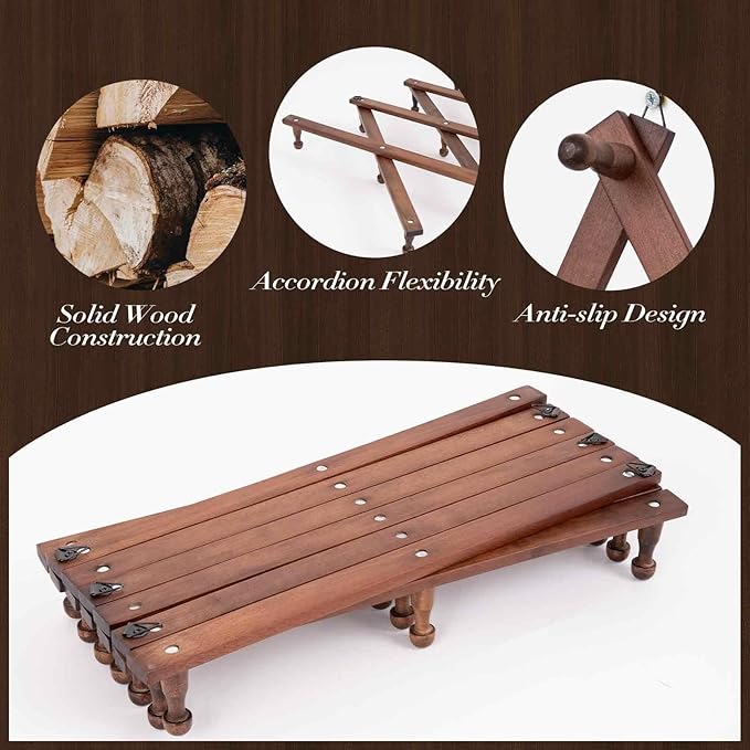 Accordion Wall Hanger with 20 Hooks, Expandable Wall Hat Display Rack, Wooden Wall Hook for Coat, Hats, Baseball Caps, Coffee Mug, Jewelry(Brown)-NeatNest