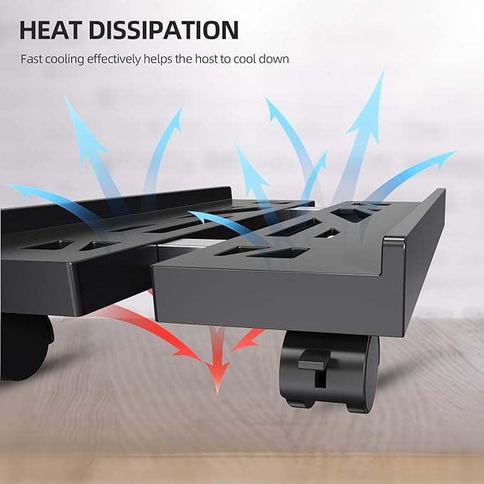 Adjustable Mobile CPU Stand, Ventilated Computer Tower Stand with 4 Caster Wheels Fits Most PC Tower, Under Desk CPU Holder PC Floor Cart Computer Riser for Gamers and Students (White)