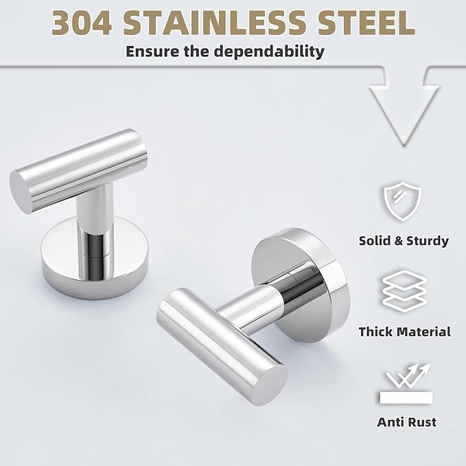 APLusee Polished Chrome Round Coat Hook 2 Pack, 304 Stainless Steel Bathroom Towel Hook, Wall Mounted