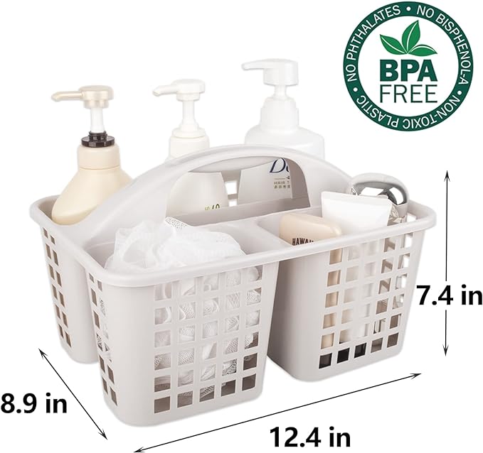 Portable Shower Caddy Basket with Compartments Cleaning Supplies Organizer with Handle Plastic Storage Divided Tool Bin for Bathroom, Bedroom, Kitchen, College Dorm, Garden, Under Sink, Light Grey