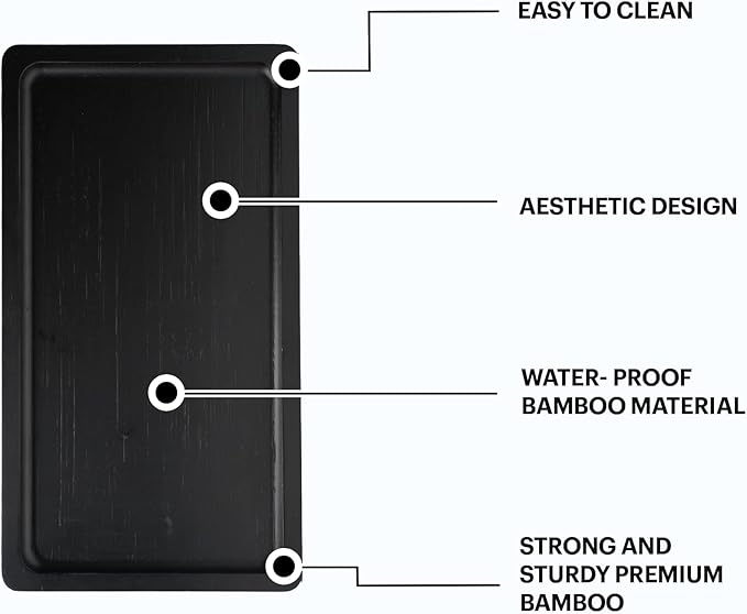 Bamboo Tray for Bathroom Countertop - 12” Matte Black Vanity Tray for Dresser Top, Black Bathroom Tray for Counter, Decorative Trays for Candles, Perfume Cologne Holder for Vanity-NeatNest