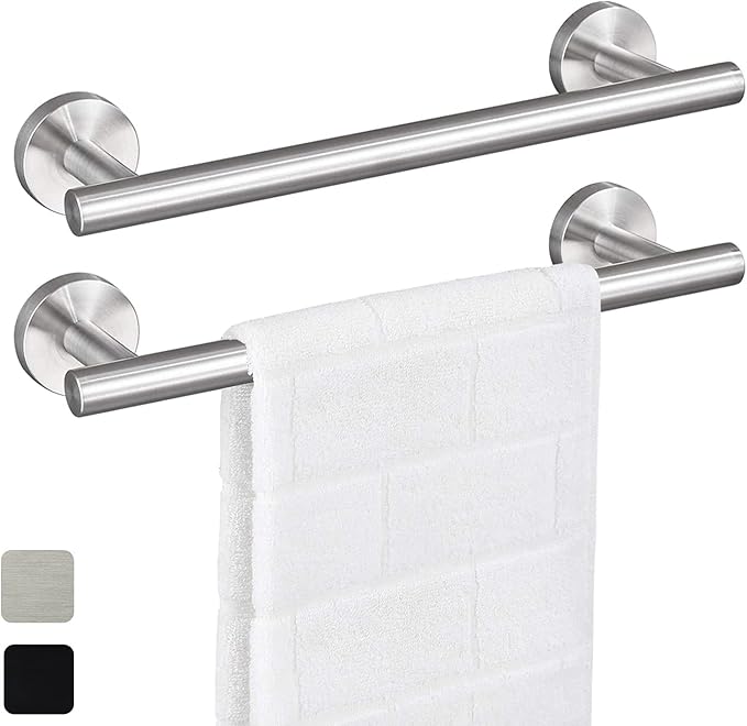 12 Inch Towel Bar 2 Pack for Bathroom 9/12/16/24/28/33 Inch Kitchen Hand Towel Holder Brushed Nickel Stainless Steel 304 RUSTPROOF Wall Mount Towel Rod 2 of Pack (2, Brushed Nickel, 12 Inch)