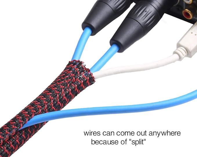 Alex Tech 10ft - 1/2 inch Cord Protector Wire Loom Tubing Cable Sleeve Split Sleeving For USB Power Cord Audio Video Cable – Protect Cat From Chewing Cords - Blackred