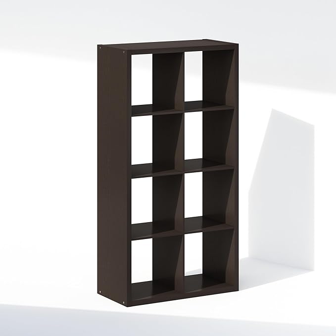 Furinno Cubic Open Back Multipurpose Clothing & Closet Storage Organizer Shelf, 8-Cube, Black Dark Oak