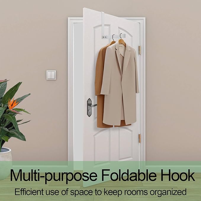 2 Pack Over The Door Hooks Hanger, Sturdy Foldable Over Door Drying Rack for Clothes, Coats, and Towels, Bedroom Bathroom, White
