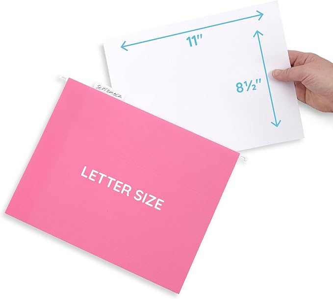 Blue Summit Supplies 25 Pink Hanging File Folders Letter Size, Reinforced Hanging File Folders Pink, Designed for Home and Office Color Coded Organization-NeatNest