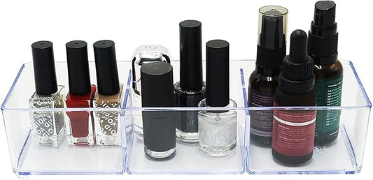 carrotez 3 Compartment Clear Plastic Drawer Organizer for Makeup, Bathroom, Desk, Vanity-NeatNest