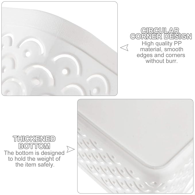5 Pack Plastic Storage Baskets, Portable White Fish Scale Pattern Hollow Desktop Storage Bin Box with Handle for Kitchen, Bathroom, Kids Room or Nursery Storage – 9.4 x 7.1 x 4.1 inches