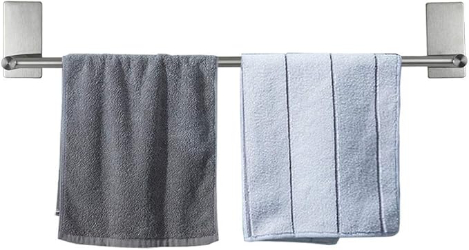 NearMoon Self Adhesive Bathroom Towel Bar- Stainless Steel Bath Wall Shelf Rack Hanging Towel Stick On Sticky Hanger Contemporary Style, NO Drilling (2 Pack, Brushed Nickel, 24-Inch Towel Rack)