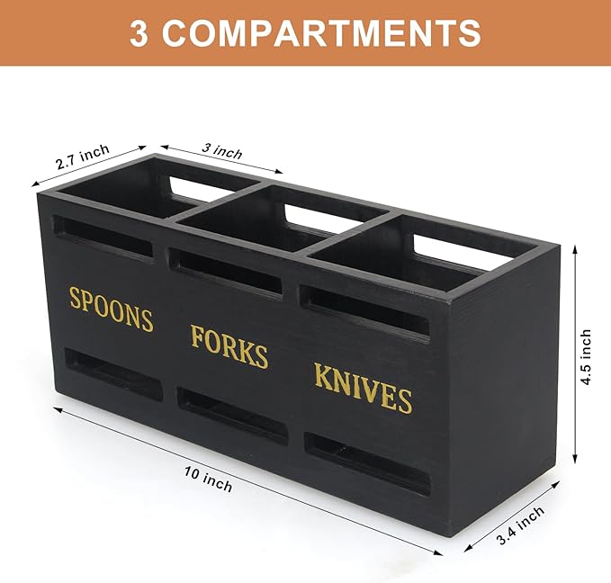 Ayiaren Wooden Cutlery Silverware Holder Flatware Utensil Caddy Black Utensil Holder for Kitchen Counter Wood Silverware Caddy Organizer for Table Countertop Spoon Knife and Fork Holder for Parties-NeatNest
