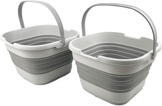 SAMMART 9.5L (2.5 Gallon) Collapsible Rectangular Handy Basket/Bucket (Grey (Set of 2))-NeatNest
