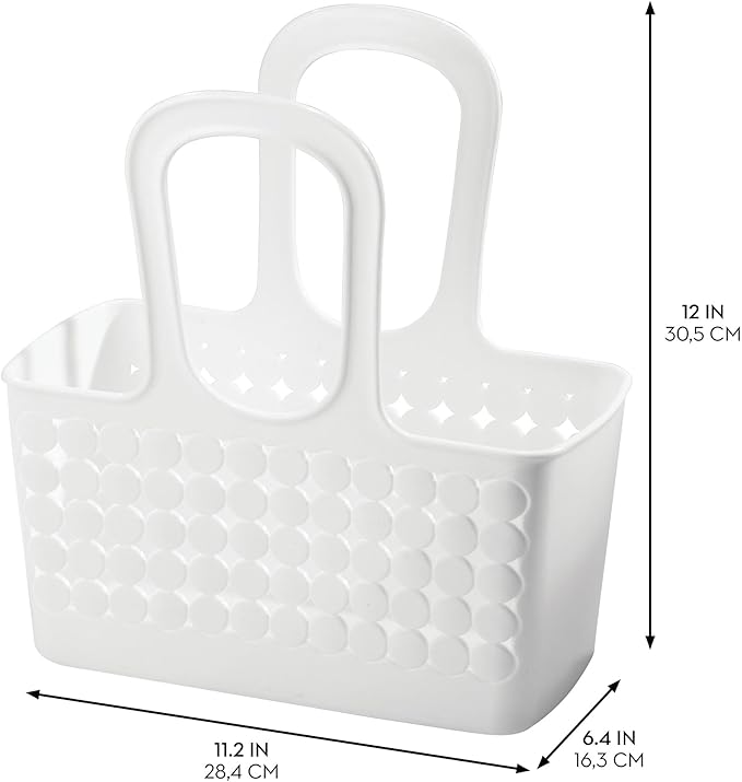 iDesign Portable Plastic Shower Tote Caddy with Handle for College Dorm or Bathroom - White - Made in USA