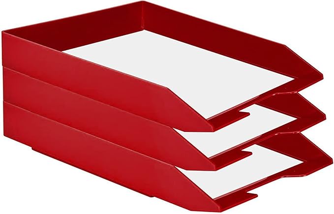 Acrimet Stackable Letter Tray Front Load, Letter Size, Plastic, Solid Red Color, 1 Unit-NeatNest