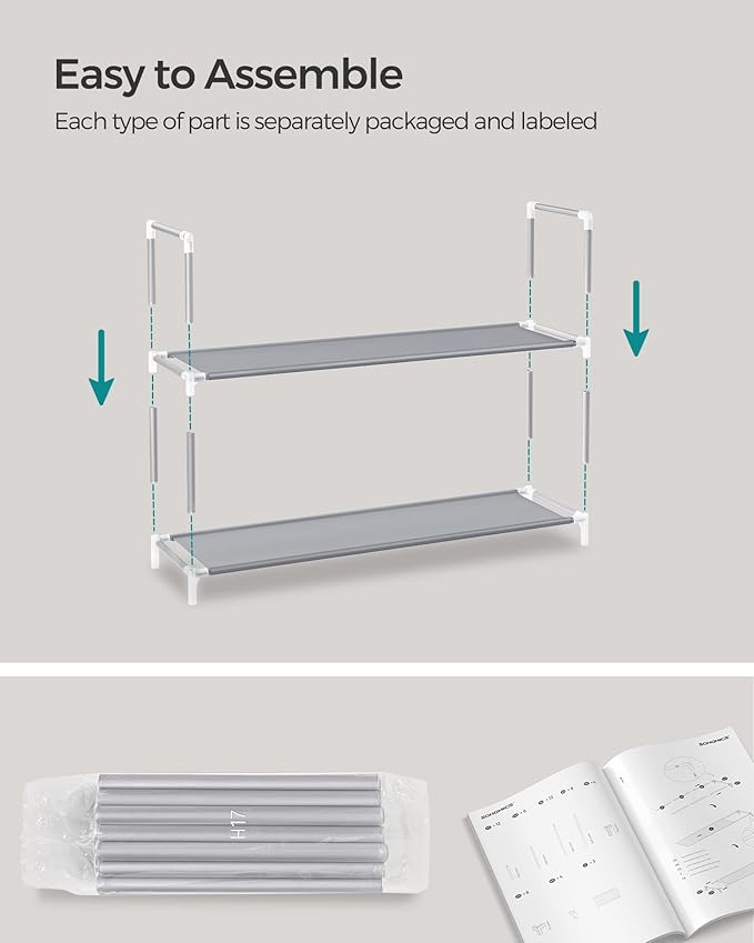 SONGMICS 10-Tier Shoe Rack, Shoe Storage for Hallway Closet, Slim and Space-Saving, Metal Frame, Non-Woven Fabric Shelves, Grey ULSR10G-NeatNest