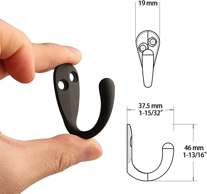 HASWARE 6 PCS Coat Hook, Wall Mounted Hooks Coat Hooks Robe Hooks Hangers Heavy Duty with 12 Pieces Screws for Bedroom Bathroom Kitchen Door Wall (Matte Black)